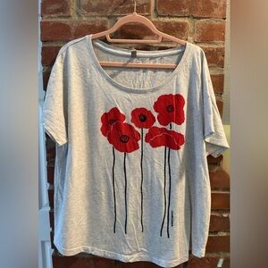 Marüska 2X Gray Poppy Print Women's Top